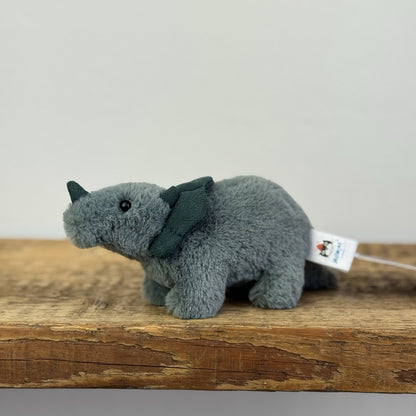 Jellycat Mini Fossily Triceratops - Tiny Dinosaur Beanie Plush Mini Dino 6"