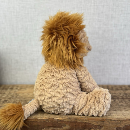 Jellycat Medium Fuddlewuddle Lion - Textured Sitting Lion Beanie Soft Toy 9”