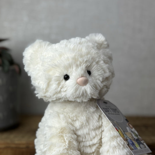 Jellycat Medium Fuddlewuddle Kitty - White Textured Sitting Cat Beanie Plush 8”