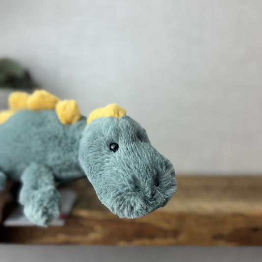 Jellycat Little Douglas Dino Dinosaur - Laying Green Dinosaur Plush Beanie 11”