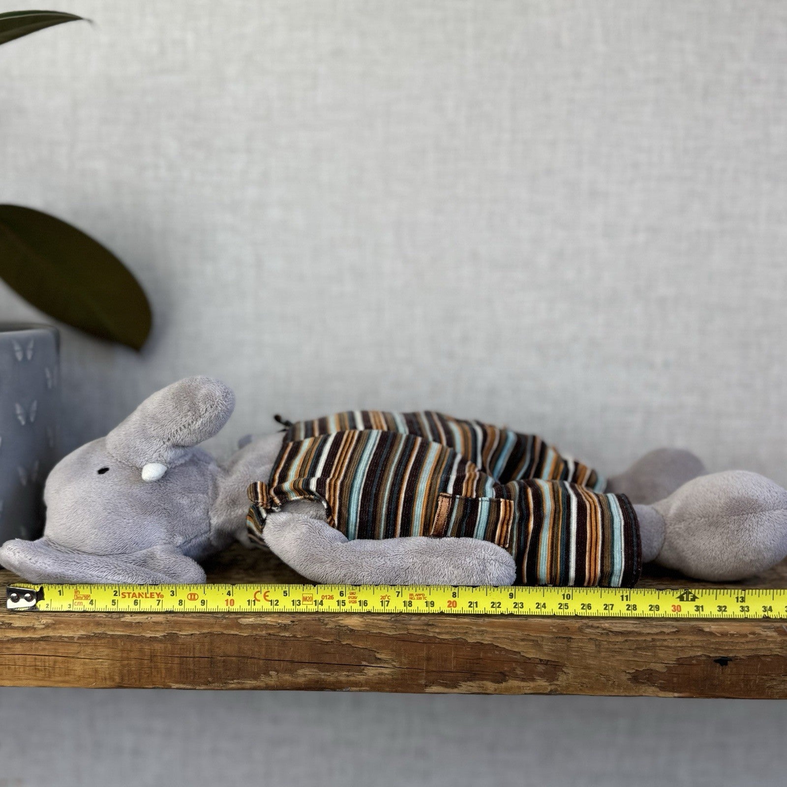 Jellycat My Little Friends Elephant - Striped Dungarees Soft Grey Retired Range