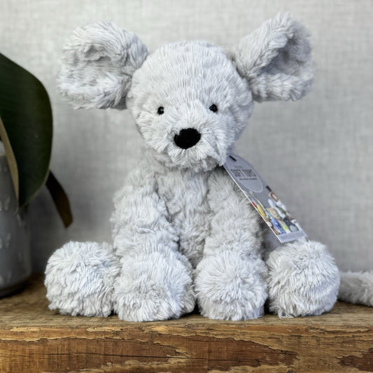Jellycat Medium Fuddlewuddle Mouse - Grey Textured Sitting Mice Beanie Plush 8”
