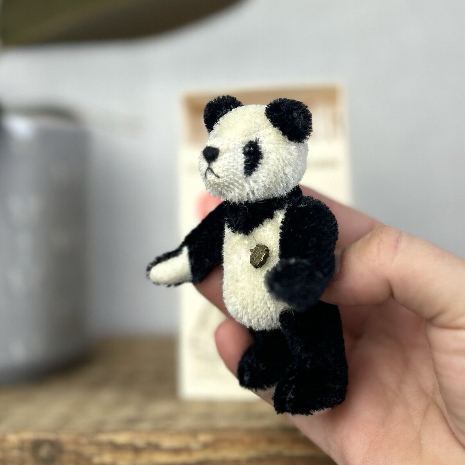 Teddy Hermann Miniature Panda - Tiny jointed Panda Bear Artist Bear With Box 9cm