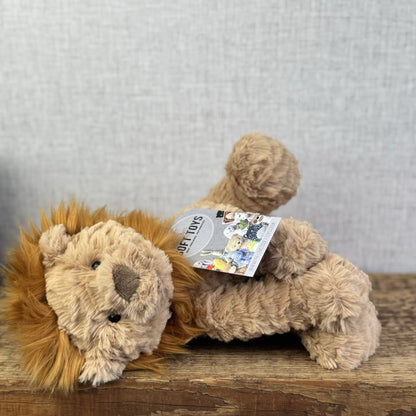Jellycat Medium Fuddlewuddle Lion - Textured Sitting Lion Beanie Soft Toy 9”