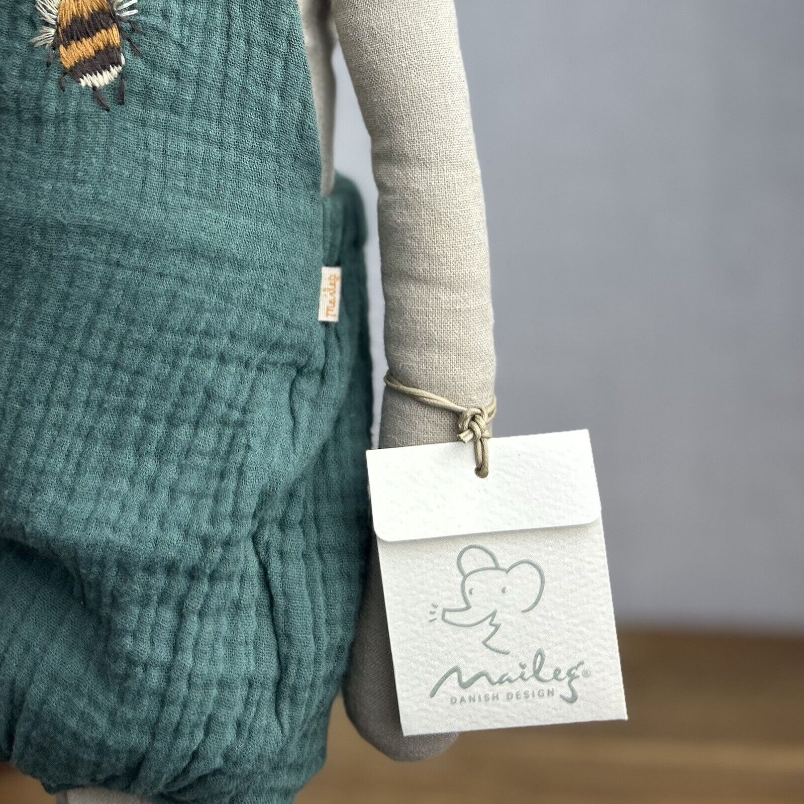Maileg Size 5 Rabbit In Overalls - Large Bunny Rabbit Green Bee Romper/overalls