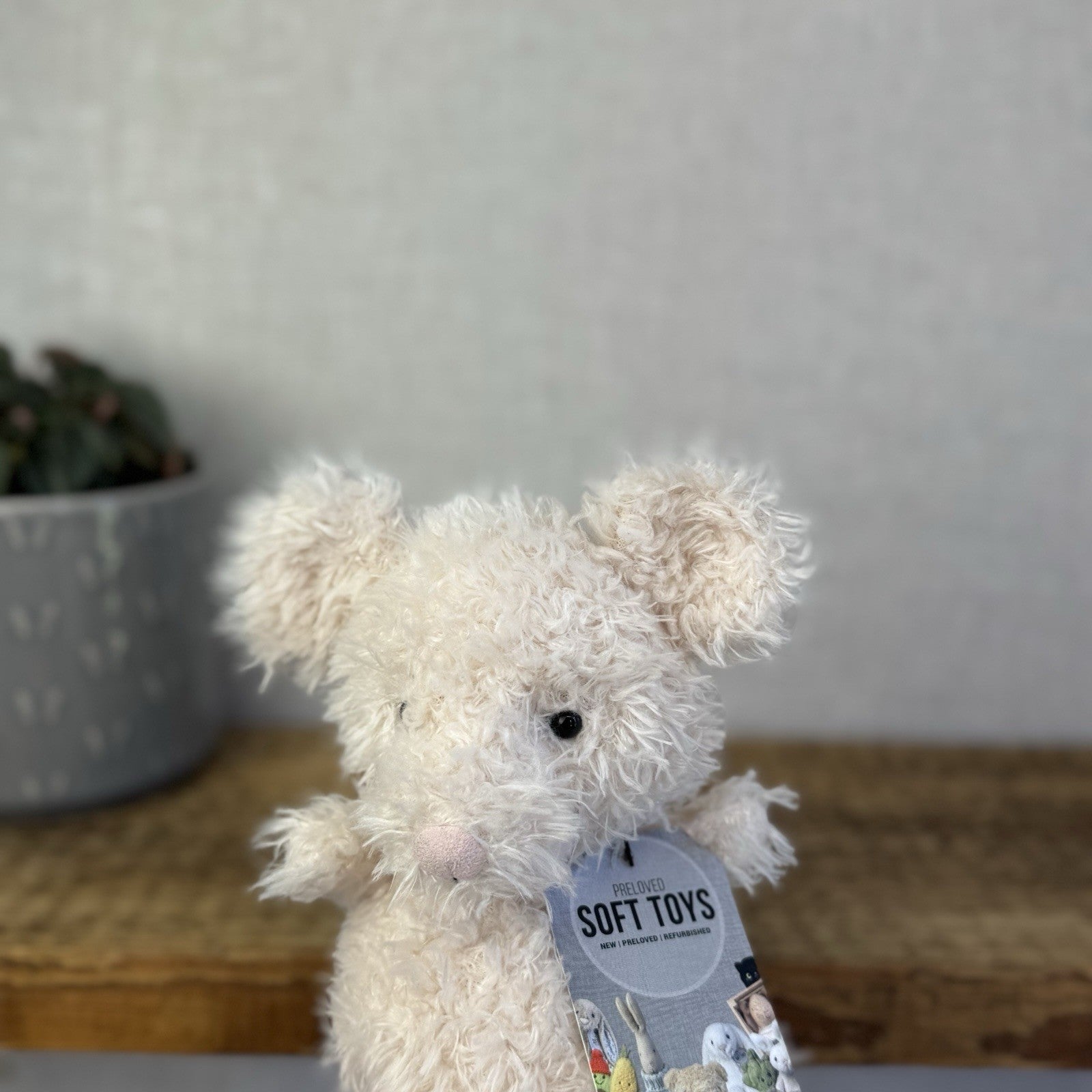 Jellycat Little Mouse - Fluffy Light Beige Mice Beanie Plush Curly Hair 7”