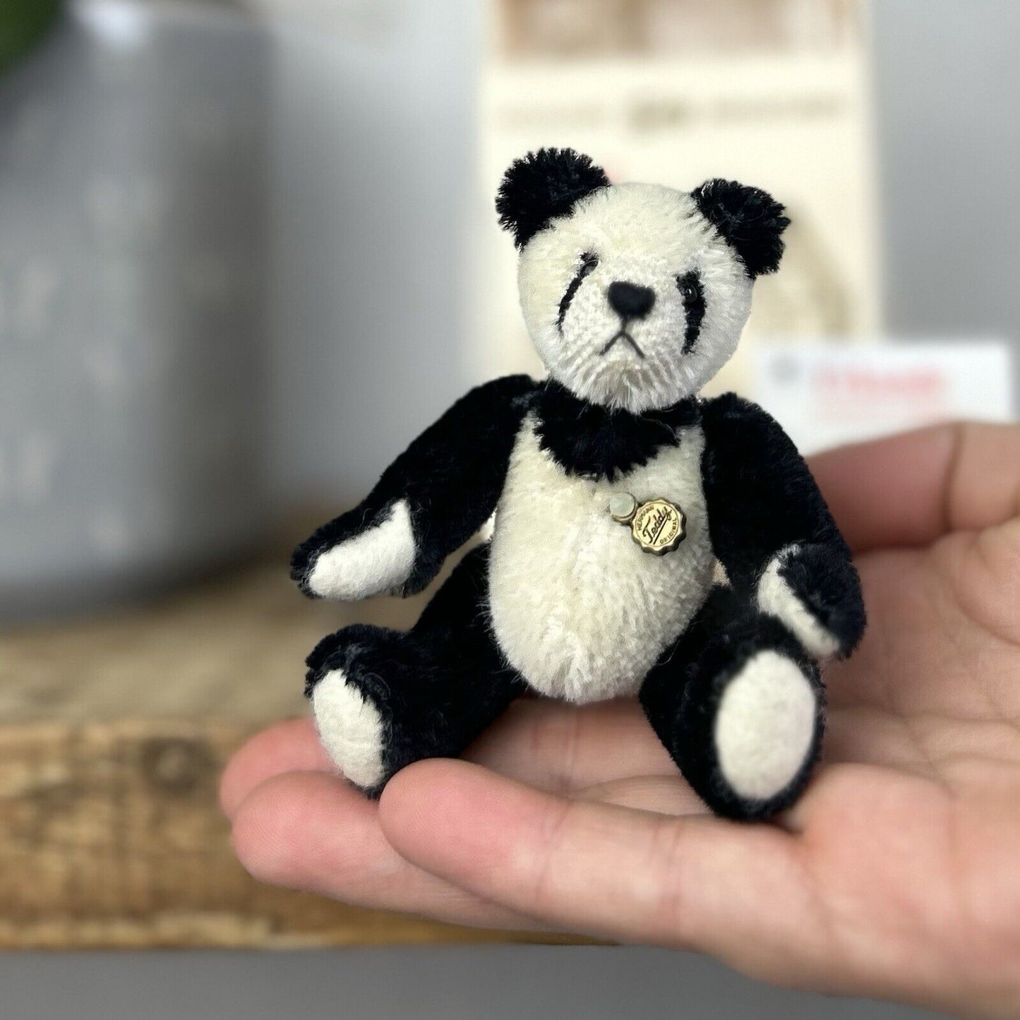 Teddy Hermann Miniature Panda - Tiny jointed Panda Bear Artist Bear With Box 9cm