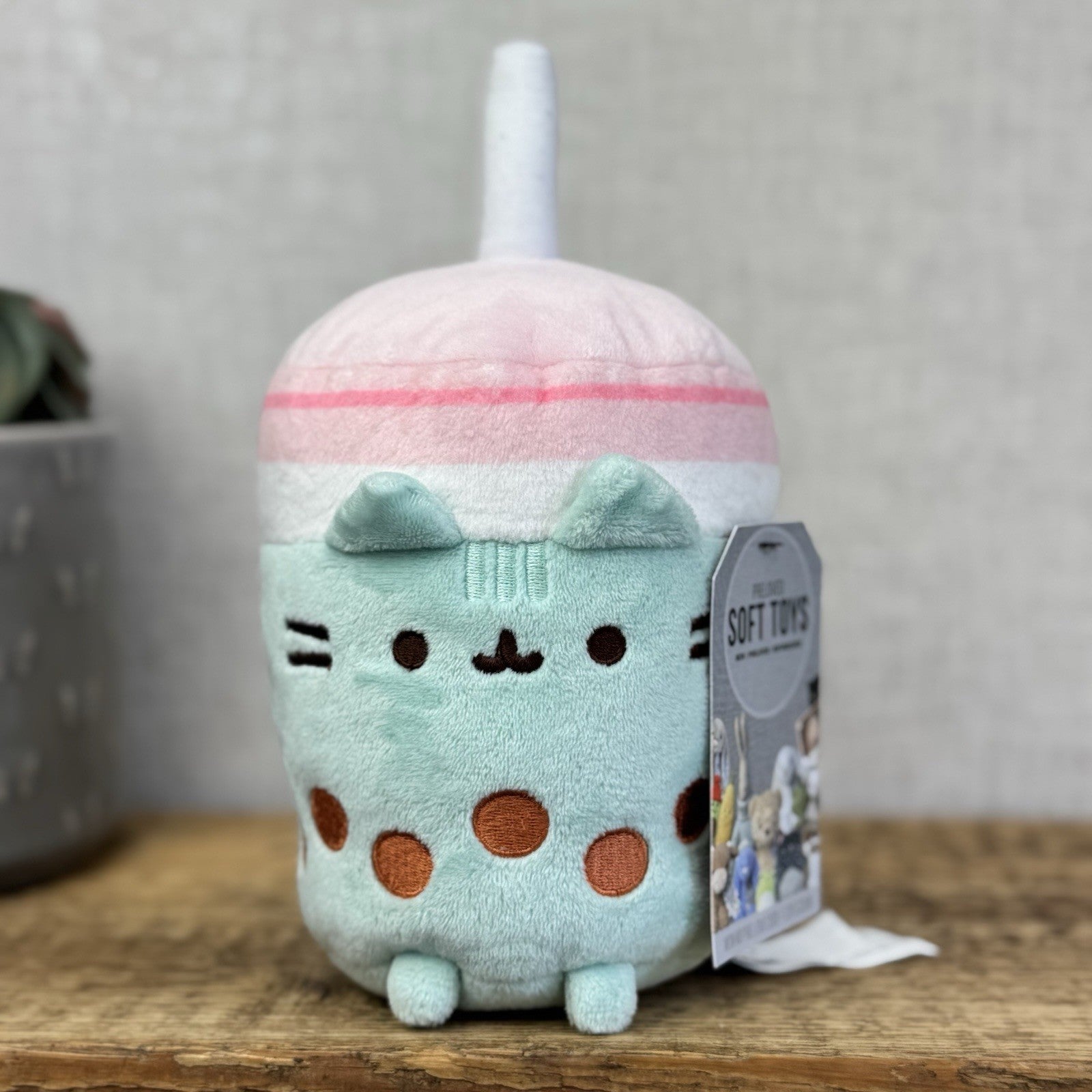 Gund Pusheen Cat - Boba Tea Pusheen Small Soft Toy Cat New Without Tag 8”