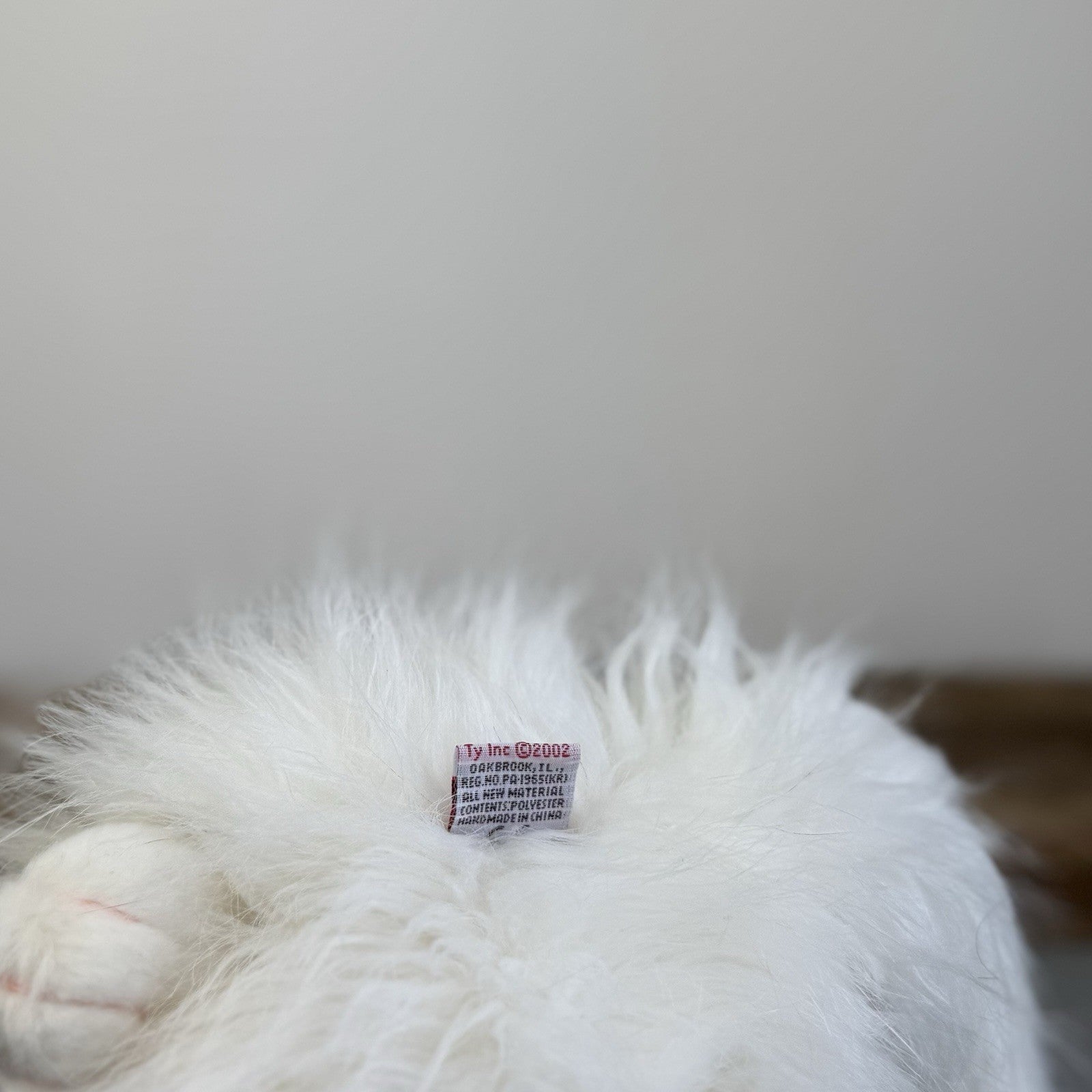 Ty Classic “Sugar” White Persian Cat Blue Bow Long Haired Soft Plush Toy 2002