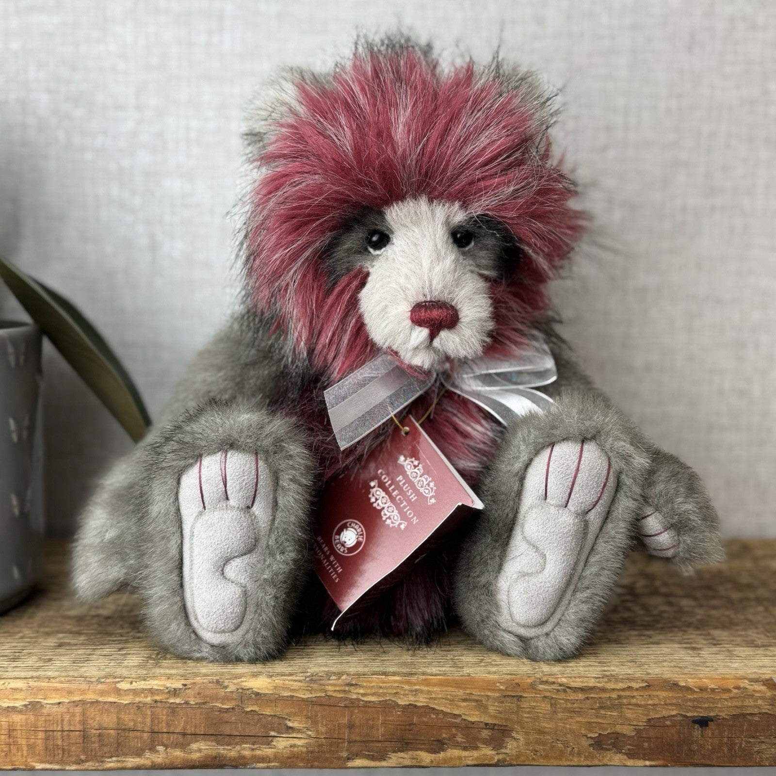 Charlie Bear Grover Teddy Bear - Grey/red Bear New Tags Isabelle Lee 32cm