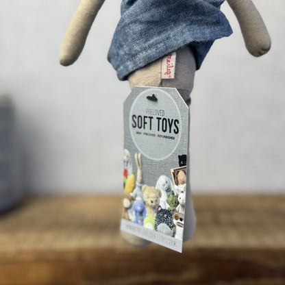 Maileg Small Rabbit Denim Dress Floral Detail - Older Style Bunny Retired 2010