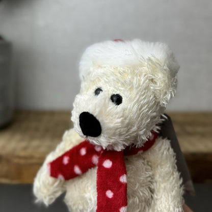 Jellycat Jingly Polar Bear Tot - White Polar Bear Tot In Christmas Hat/scarf 7”