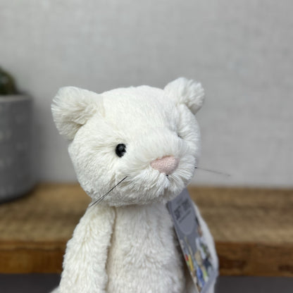 Jellycat Medium Bashful Cream Cat Kitten - Cream Cat With Whiskers Retired 12”