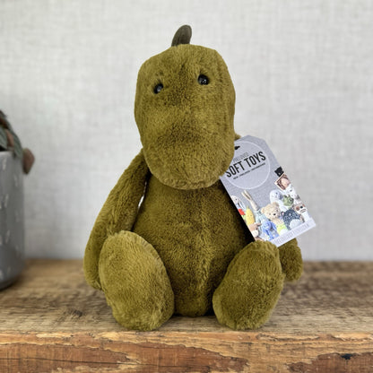 Jellycat Medium Bashful Dino - Medium Bashful Green Dinosaur Soft Toy 12"
