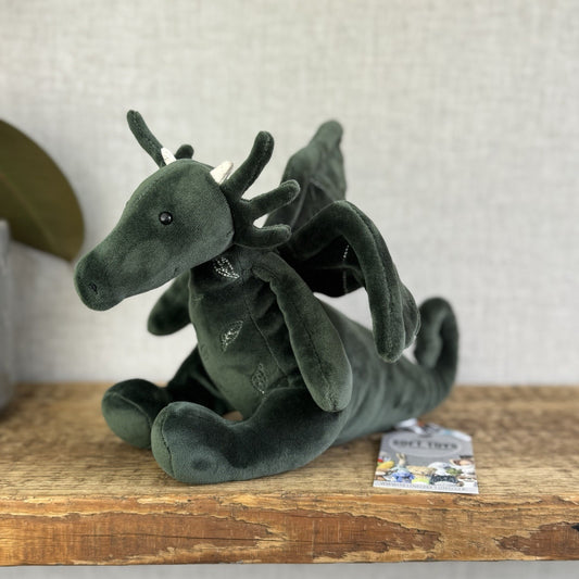 Jellycat Forest Dragon - Green Velour Soft Detailed Beanie Dragon Rare 10”