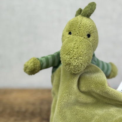 Jellycat Green Stripey Dino Soother- Dino Doudou Comforter Retired 8"