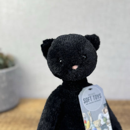 Jellycat Pitterpat Black Cat - Long Leg Kitten All Black - White Tail Tip 15"