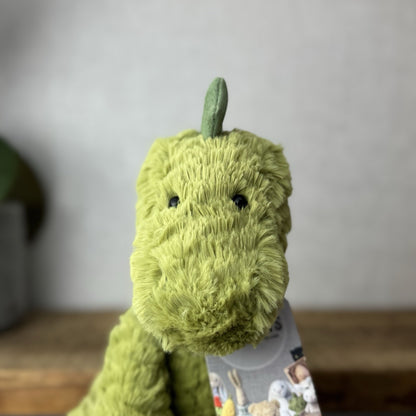 Jellycat Fuddlewuddle Dinosaur - Green Dino Textured Beanie Soft Toy 9"