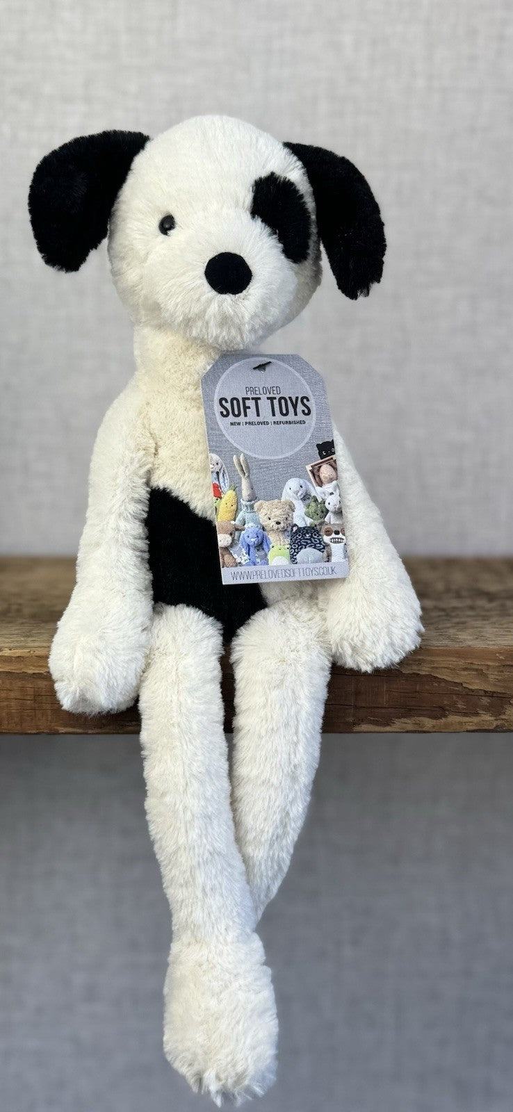 Jellycat Pitterpat Puppy Dog - Long Leg Puppy Jellycat - Black & Cream Puppy 14"