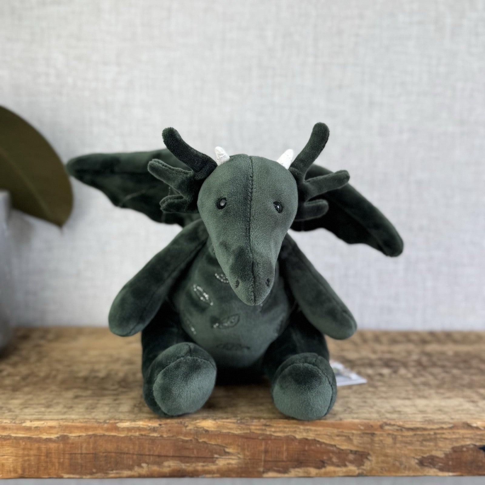 Jellycat Forest Dragon - Green Velour Soft Detailed Beanie Dragon Rare 10”