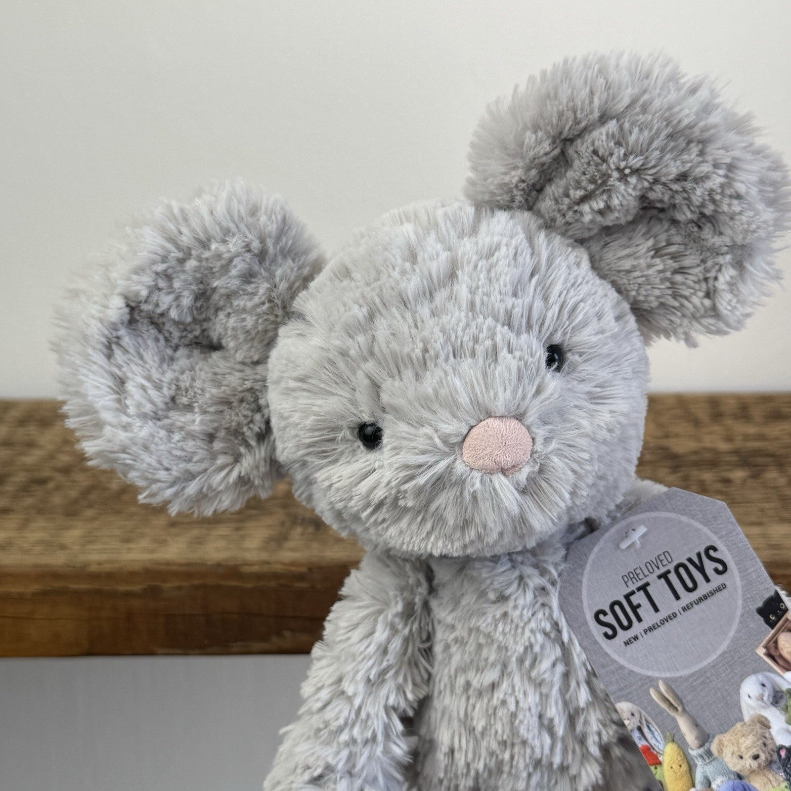 Jellycat Iggle Sguiggle Mouse - Small Grey Textured Mouse Soft Toy Retired 9”