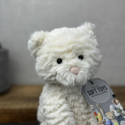 Jellycat Medium Fuddlewuddle Kitty - White Textured Sitting Cat Beanie Plush 8”