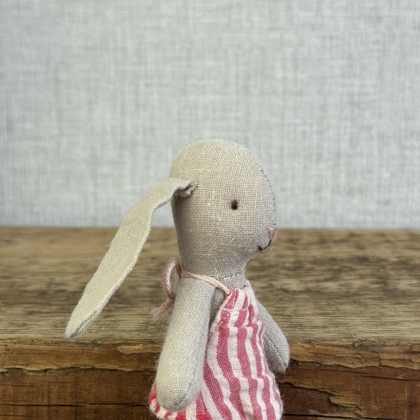 Maileg Micro Bunny Baby - Retired Baby Maileg Rabbit In Red Stripe Frilly Romper