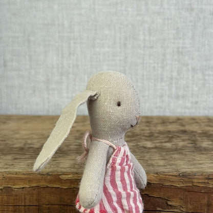 Maileg Micro Bunny Baby - Retired Baby Maileg Rabbit In Red Stripe Frilly Romper