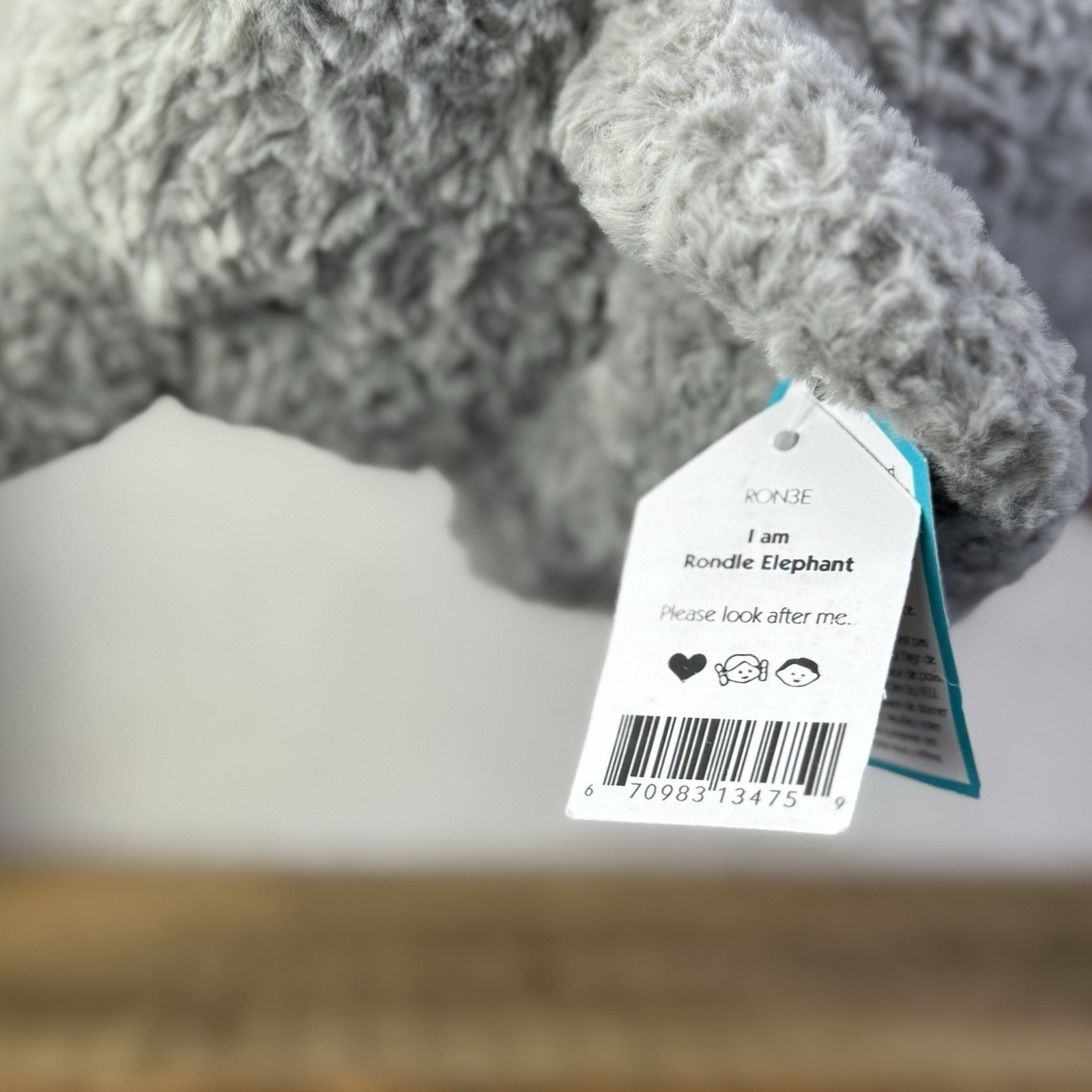 Jellycat Rondle Elephant -  Grey Textured Elelephant Beanie Plush Retired Tags