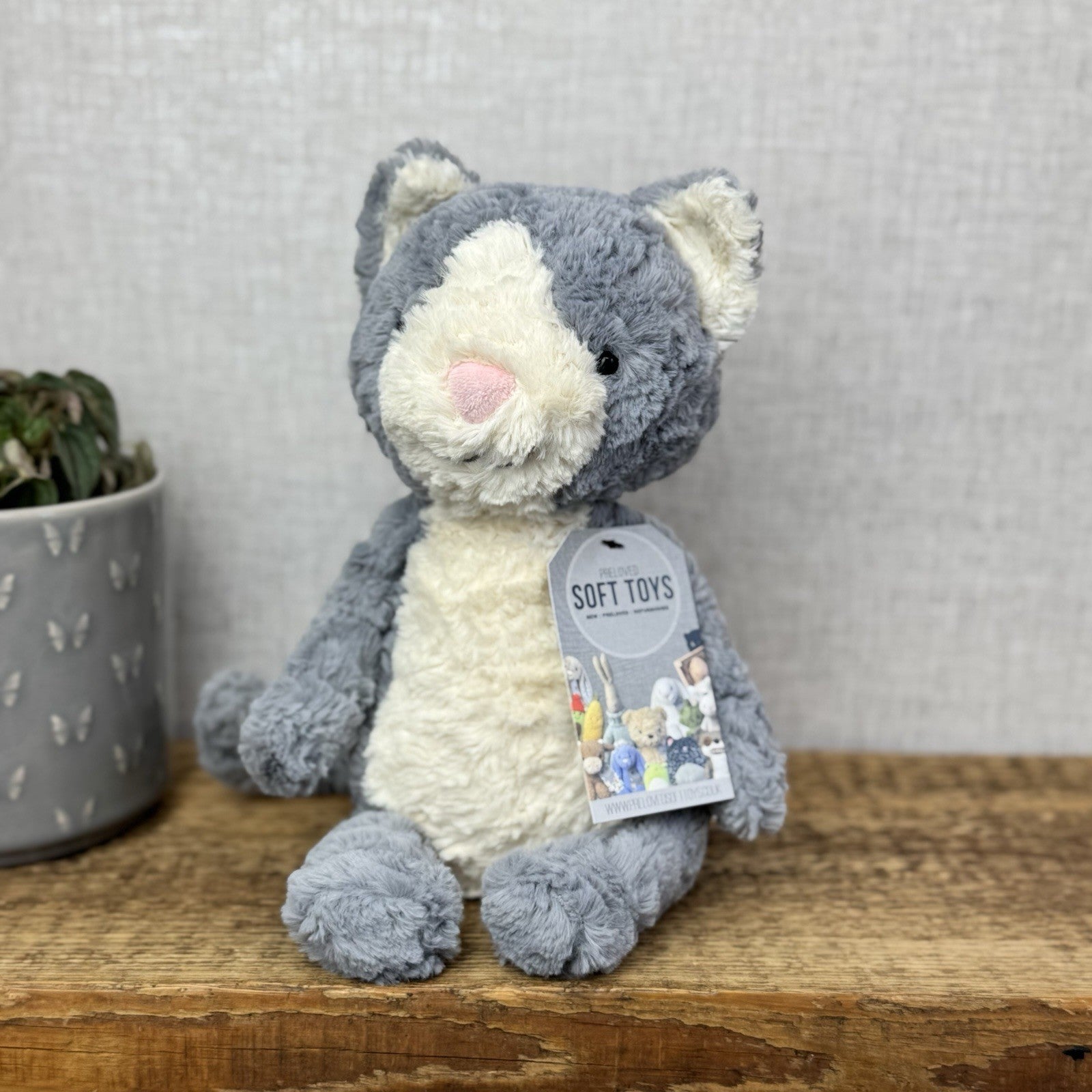 Jellycat Tuffet Cat - Medium Grey Kitten Kitty Beanie Plush Textured Retired 12"