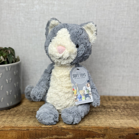Jellycat Tuffet Cat - Medium Grey Kitten Kitty Beanie Plush Textured Retired 12"