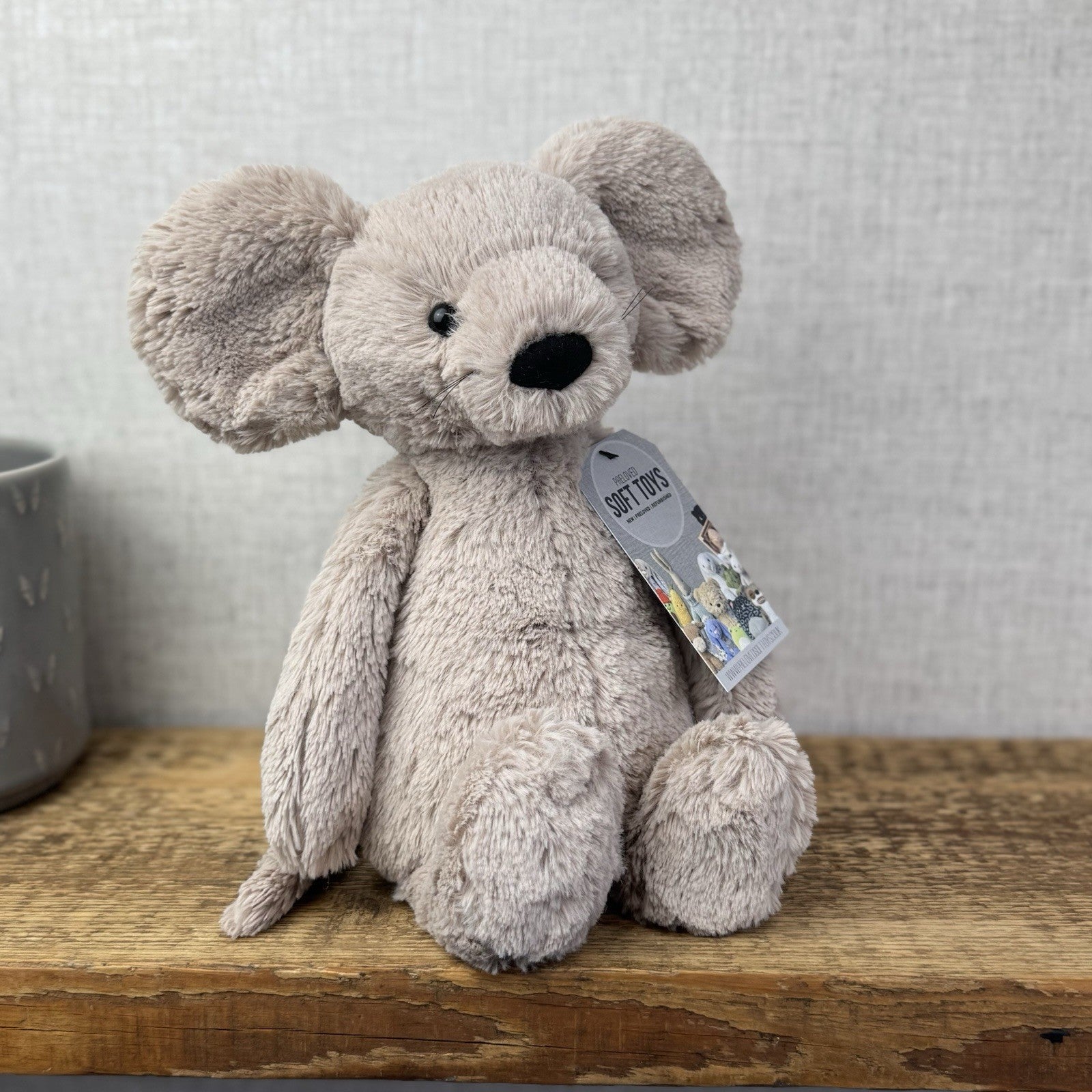 Jellycat Medium Bashful Mouse With Whiskers - Retired Grey Sitting Mouse 12"