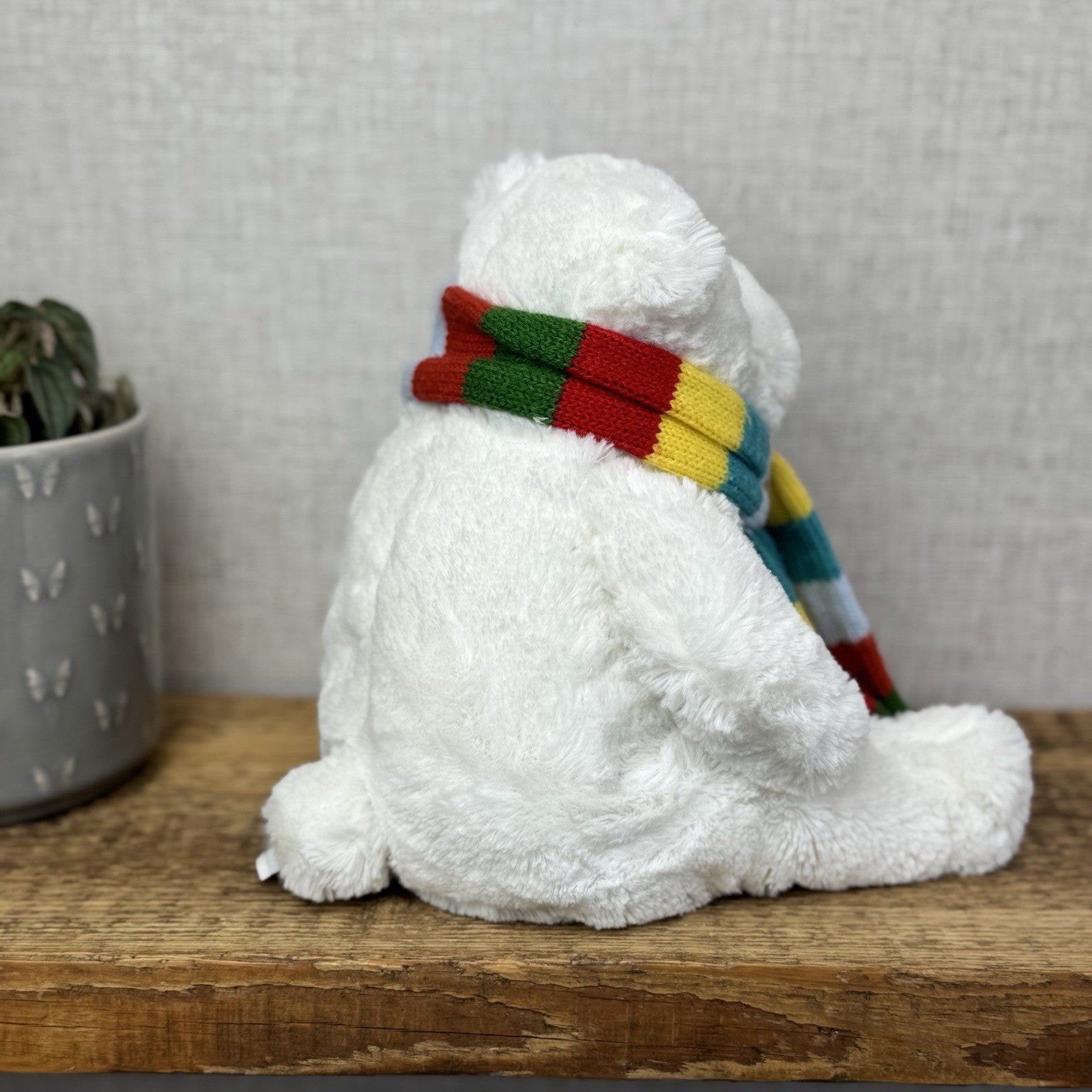 John Lewis Polar Bear Beanie Plush Rainbow Scarf - Christmas Bear (Jellycat) 10"