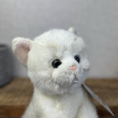 Paws White Short Haired Fluffy Cat Beanie Blue Eyes Realistic Cat Toy 12"