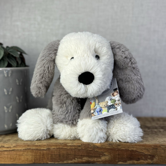 Jellycat Smudge Puppy - Medium Grey & White Puppy Floppy Plush Toy Medium 14"