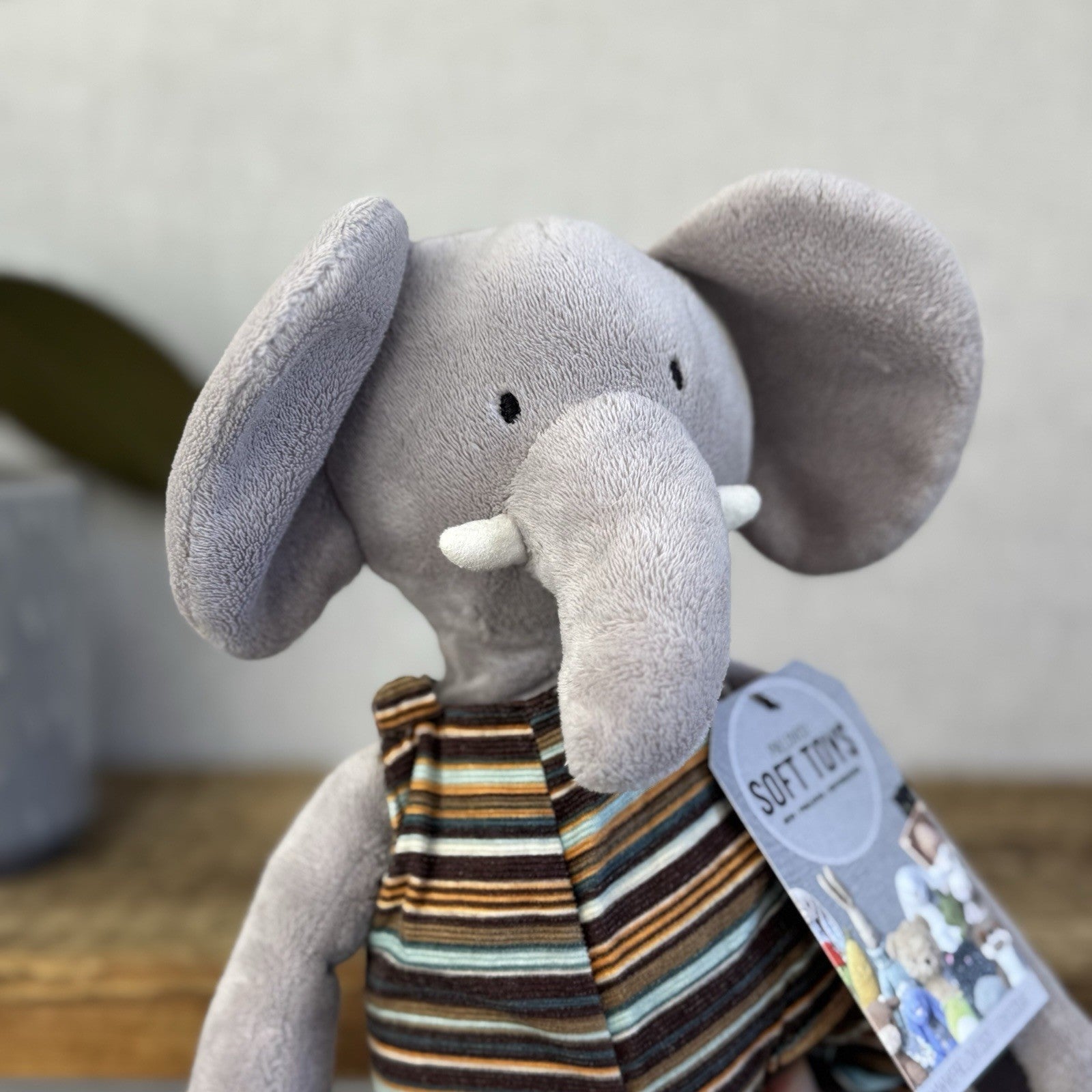 Jellycat My Little Friends Elephant - Striped Dungarees Soft Grey Retired Range