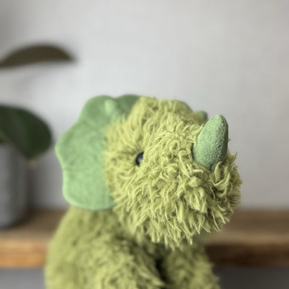 Jellycat Curvie Dino - Green Fluffy Sitting Dinosaur Plush Beanie - Medium 8” 