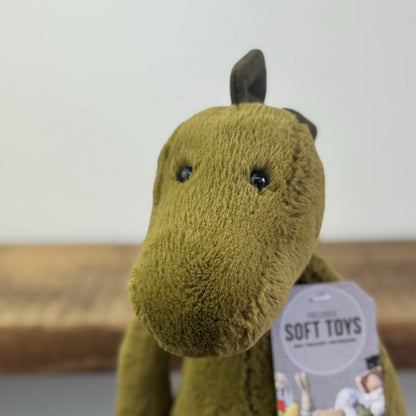 Jellycat Medium Bashful Dinosaur - Dark Green Beanie Dino Retired Rare 12”