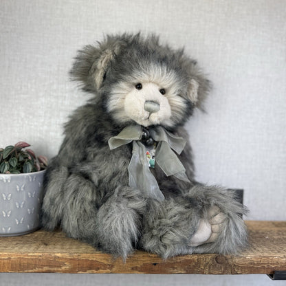 Charlie Bear Dorothy - Large Grey Heavy Charlie Bear Big Fluffy Bells Bow 21”