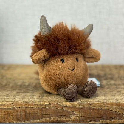 Jellycat Amuseabean Highland Cow  - Small Brown Beanie Cow Soft Toy Retired 5”