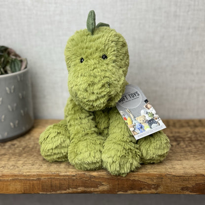 Jellycat Medium Fuddlewuddle Dinosaur - Green Sitting Textured Dinosaur Soft Toy