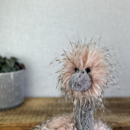 Jellycat Medium Odette Ostrich - Fluffy Pink/Grey Mix Beanie Bird Toy 18"