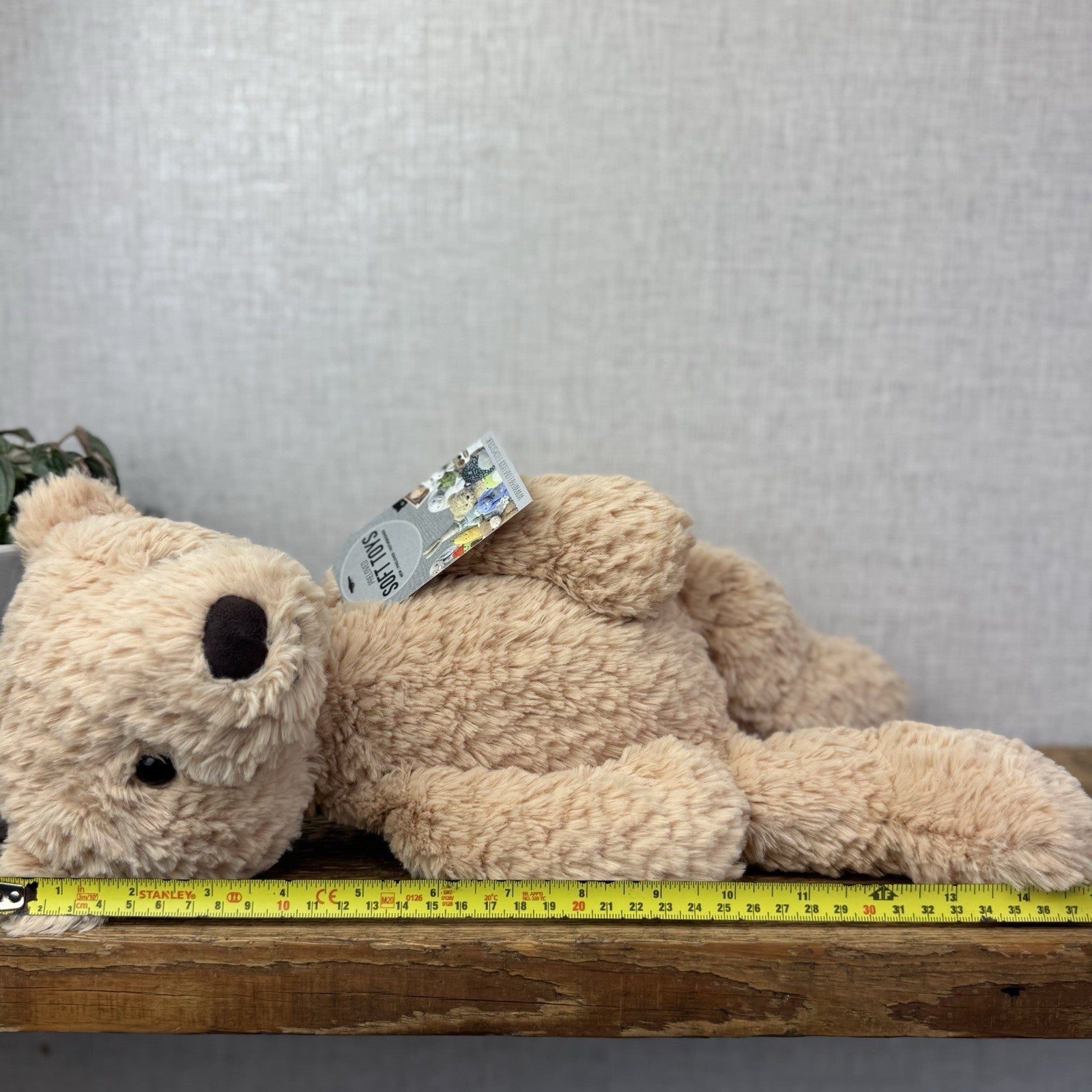 Jellycat Medium Finley Bear - Beige Textured Beanie Soft Toy Bear Retired 16"