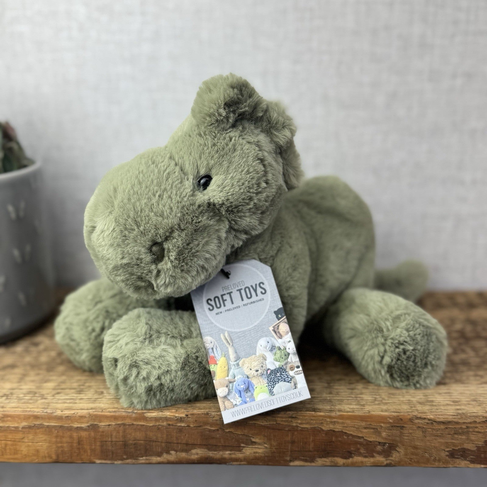 Jellycat Medium Huggady Dinosaur- Floppy Green Dino Soft Toy Retired 10" (#3)