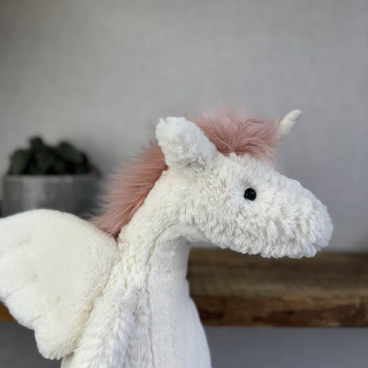 Jellycat Lallagie Unicorn - Medium Sitting White/Pink Unicorn With Wings Tagged