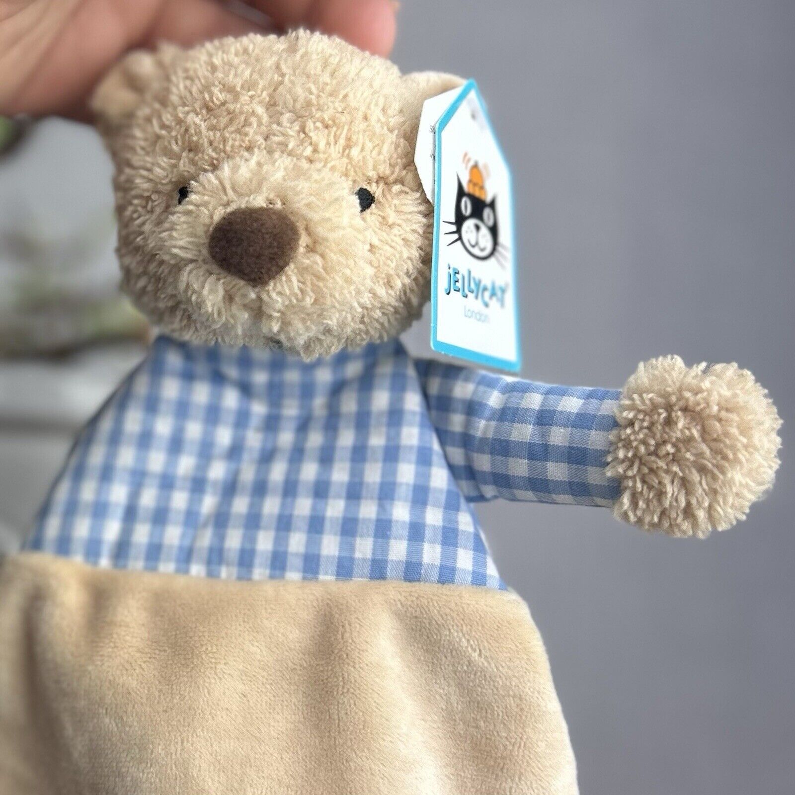Jellycat Thomas Bear Soother Comforter Baby Soft Toy Beige Blue Gingham Plush
