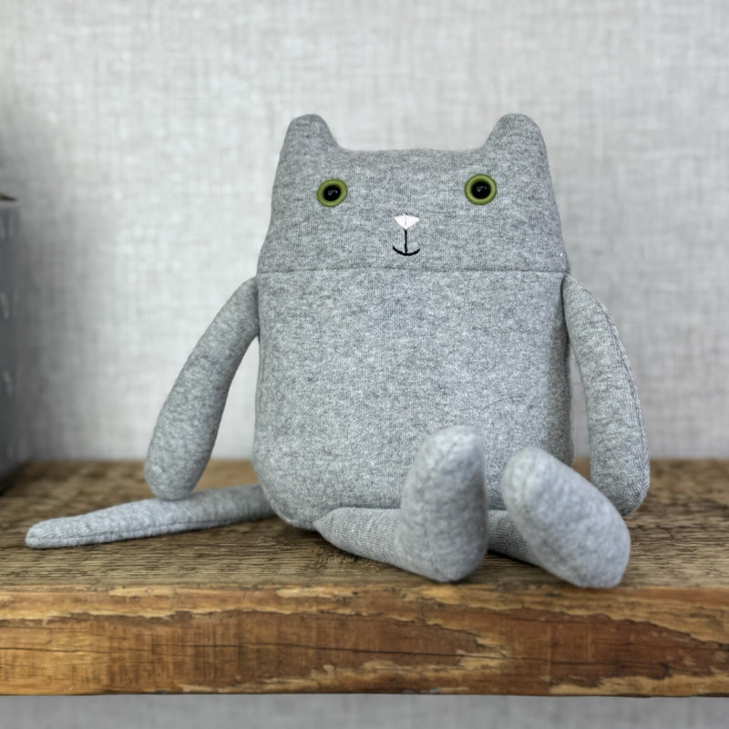 Jellycat Geek Cat - Grey Kitty Green Eyes - Retired Jellycat Kitten 10”