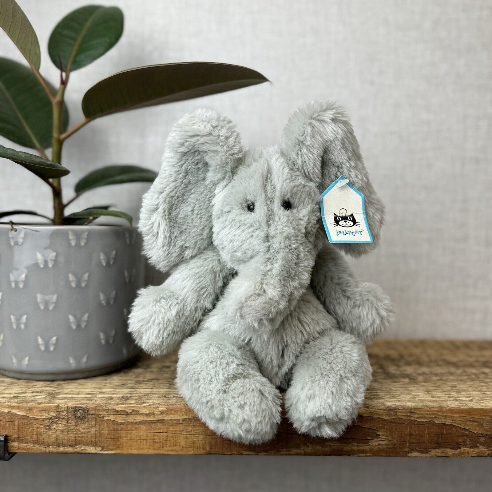 Jellycat Small Sguidgy Elephant - Vintage Grey Elephant Beanie With Tags 11"