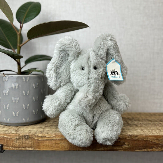 Jellycat Small Sguidgy Elephant - Vintage Grey Elephant Beanie With Tags 11"