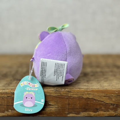 Squishmallow Micromallow With Tag - Silvy Purple Bear With Bow Mini Squish 3"